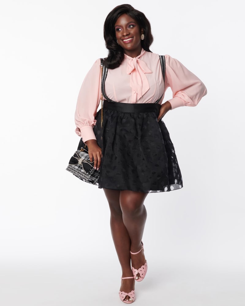 Unique Vintage Plus Size Black Polka Dot Tulle Suspender Mini Skirt